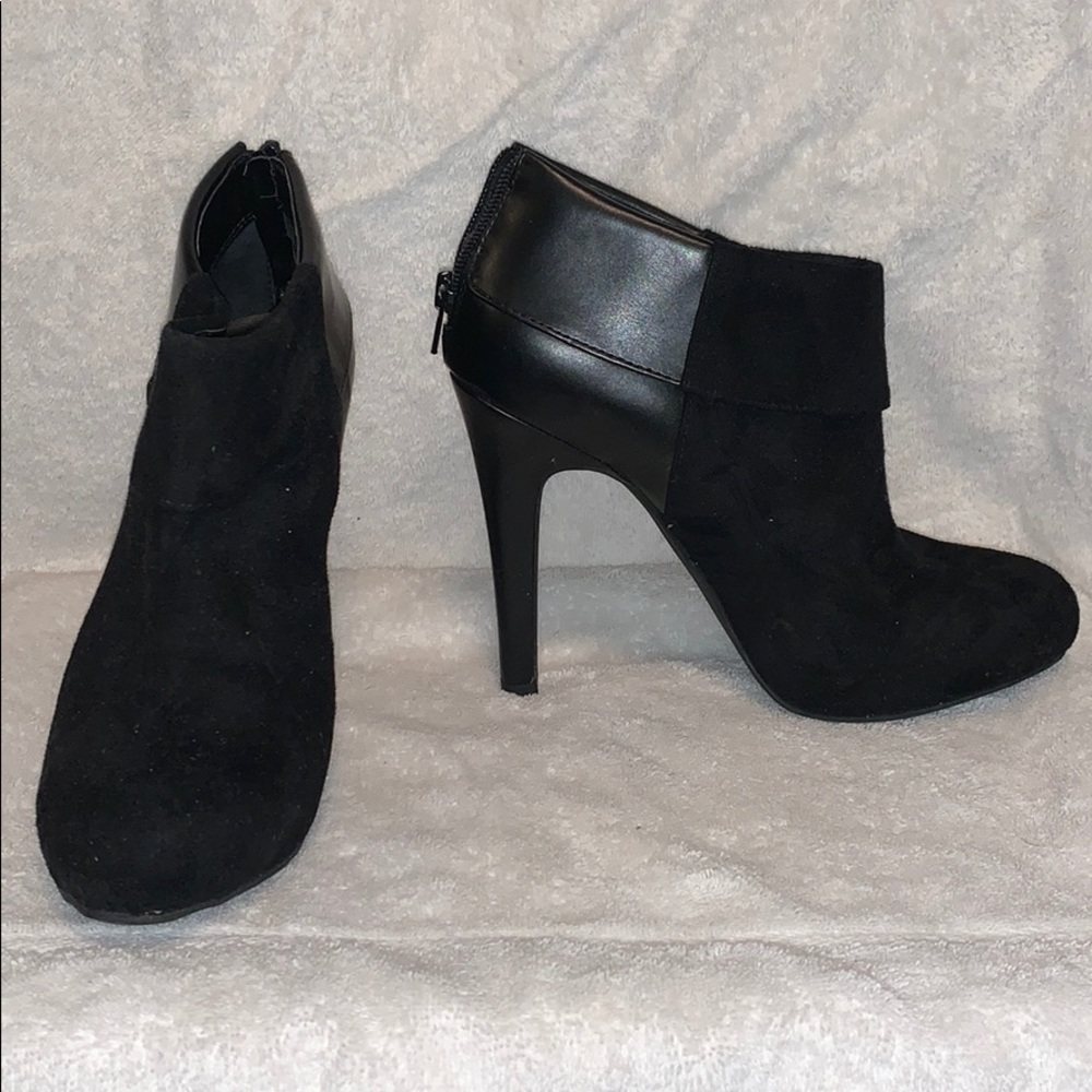 Black booties with zipper back